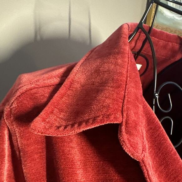CHRISTOPHER & BANKS Petite Velour Snap Front Shirt Jacket P/M Red Rust Stretchy - Picture 7 of 11